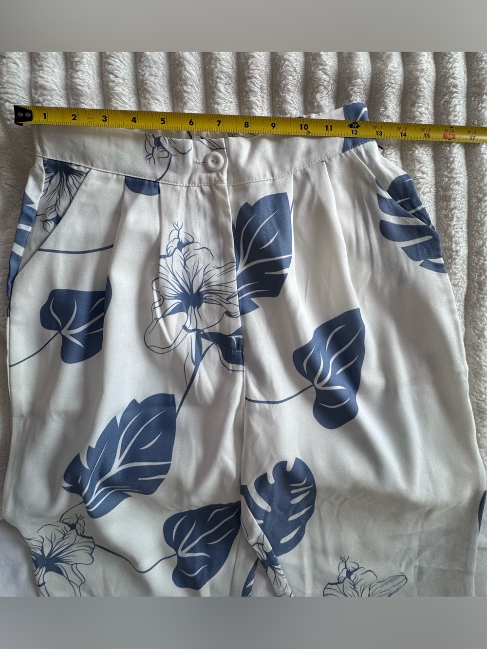 Fancyinn White Two-Piece - Straight Leg Pants Set with Blue Leaf Print - Picture 6 of 15